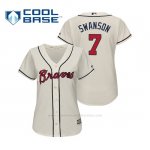 Camiseta Beisbol Mujer Atlanta Braves Dansby Swanson Cool Base Majestic Alternato 2019 Crema