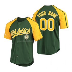Camiseta Beisbol Hombre Personalizada Oakland Athletics Replica Button Down Raglan Verde