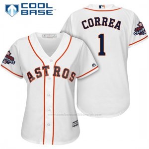Camiseta Beisbol Mujer Houston Astros 2017 World Series Campeones Carlos Correa Blanco Cool Base