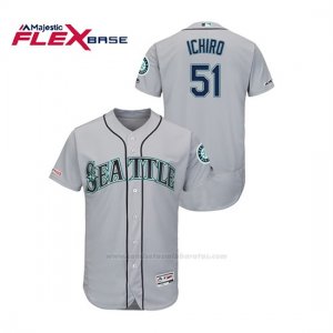 Camiseta Beisbol Hombre Seattle Mariners Ichiro Suzuki 150th Aniversario Patch Autentico Flex Base Gris