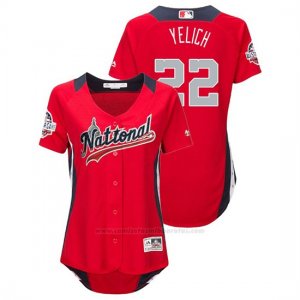 Camiseta Beisbol Mujer All Star Game Christian Yelich 2018 1ª Run Derby National League Rojo