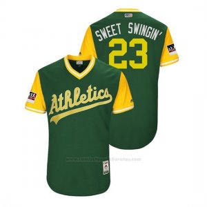 Camiseta Beisbol Hombre Oakland Athletics Matt Joyce 2018 Llws Players Weekend Sweet Swingin' Green