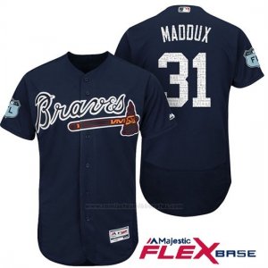 Camiseta Beisbol Hombre Atlanta Braves 31 Greg Maddux Azul 2017 Entrenamiento de Primavera Flex Base