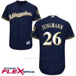Camiseta Beisbol Hombre Milwaukee Brewers Taylor Jungmann Azul Autentico Coleccion Flex Base Custom