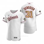 Camiseta Beisbol Hombre Washington Nationals Max Scherzer Gold-Trimmed Championship Autentico Blanco