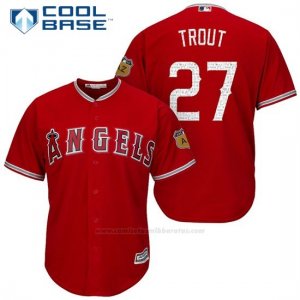 Camiseta Beisbol Hombre Los Angeles Angels Mike Trout 27 Scarlet 2017 Entrenamiento de Primavera Cool Base Jugador