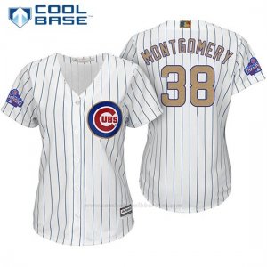 Camiseta Beisbol Mujer Chicago Cubs 38 Mike Montgomery Blanco Oro Program Cool Base