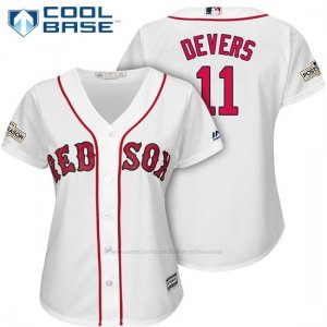 Camiseta Beisbol Mujer Boston Red Sox 2017 Postemporada 11 Rafael Devers Blanco Cool Base