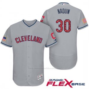 Camiseta Beisbol Hombre Cleveland Indians 2017 Estrellas y Rayas Tyler Naquin Gris Flex Base