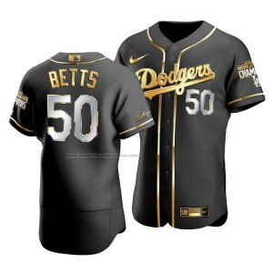 Camiseta Beisbol Hombre Los Angeles Dodgers Mookie Betts Black 2020 World Series Champions Golden Limited Authentic