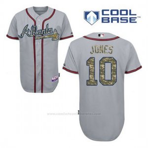 Camiseta Beisbol Hombre Atlanta Braves 10 Chipper Jones Gris Usmc Cool Base