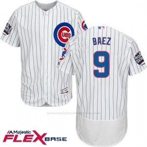 Camiseta Beisbol Hombre Chicago Cubs 9 Javier Baez Blanco 2016 World Series Champions Flex Base