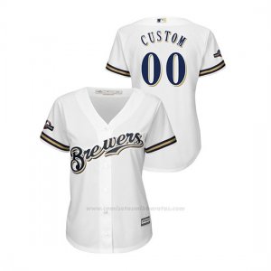 Camiseta Beisbol Mujer Milwaukee Brewers Personalizada 2019 Postseason Cool Base Blanco