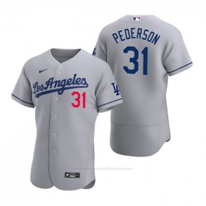 Camiseta Beisbol Hombre Los Angeles Dodgers Joc Pederson Autentico 2020 Road Gris