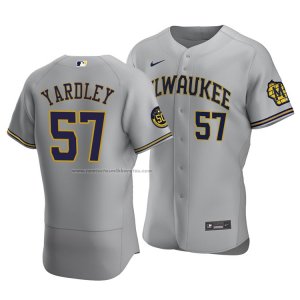 Camiseta Beisbol Hombre Milwaukee Brewers Eric Yardley Autentico Road Gris