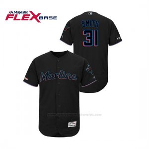 Camiseta Beisbol Hombre Miami Marlins Caleb Smith 150th Aniversario Patch 2019 Flex Base Negro