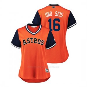 Camiseta Beisbol Mujer Houston Astros Brian Mccann 2018 Llws Players Weekend Uno Seis Orange