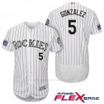 Camiseta Beisbol Hombre Colorado Rockies Carlos Gonzalez 5 Blanco 25th Season Flex Base