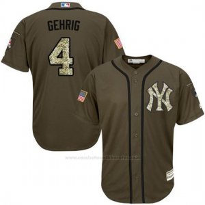 Camiseta Beisbol Hombre New York Yankees 4 Lou Gehrig Verde Salute To Service