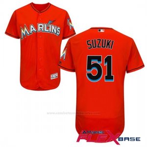 Camiseta Beisbol Hombre Miami Marlins Ichiro Suzuki 51 Flex Base Firebrick
