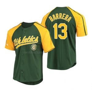 Camiseta Beisbol Hombre Oakland Athletics Luis Barrera Replica Button Down Raglan Verde