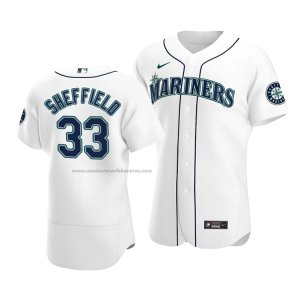 Camiseta Beisbol Hombre Seattle Mariners Justus Sheffield Autentico Primera Blanco