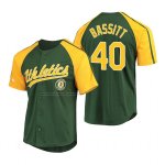 Camiseta Beisbol Hombre Oakland Athletics Chris Bassitt Replica Button Down Raglan Verde