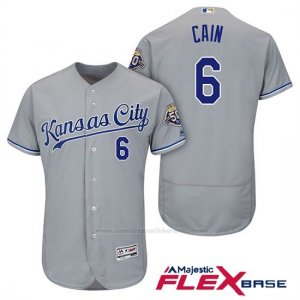 Camiseta Beisbol Hombre Kansas City Royals Lorenzo Cain Gris 50th Season Flex Base