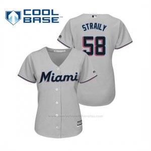 Camiseta Beisbol Mujer Miami Marlins Dan Straily Cool Base Majestic Road 2019 Gris