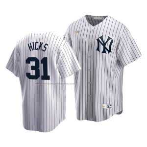 Camiseta Beisbol Hombre New York Yankees Aaron Hicks Cooperstown Collection Primera Blanco