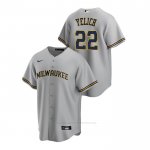 Camiseta Beisbol Hombre Milwaukee Brewers Christian Yelich Replica Road Gris