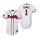 Camiseta Beisbol Nino Atlanta Braves Ozzie Albies 2022 Gold Program Replica Blanco