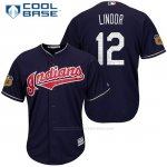 Camiseta Beisbol Hombre Cleveland Indians Francisco Lindor 12 Azul 2017 Entrenamiento de Primavera Cool Base Jugador