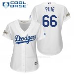 Camiseta Beisbol Mujer Los Angeles Dodgers 2017 Postemporada Yasiel Puig Blanco Cool Base