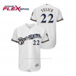 Camiseta Beisbol Hombre Milwaukee Brewers Christian Yelich 150th Aniversario Patch Autentico Flex Base Blanco