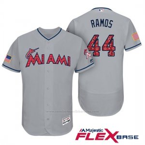 Camiseta Beisbol Hombre Miami Marlins 2017 Estrellas y Rayas A.j. Ramos Gris Flex Base