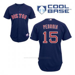 Camiseta Beisbol Hombre Boston Red Sox 15 Dustin Pedroia Azul Alterno Cool Base