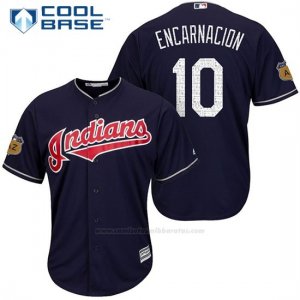 Camiseta Beisbol Hombre Cleveland Indians Edwin Encarnacion 10 Azul 2017 Entrenamiento de Primavera Cool Base Jugador