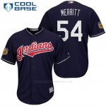 Camiseta Beisbol Hombre Cleveland Indians Ryan Merritt 54 Azul 2017 Entrenamiento de Primavera Cool Base Jugador