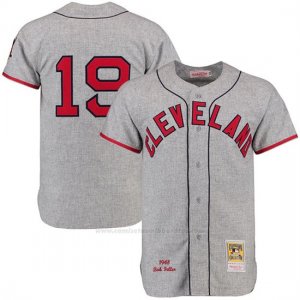 Camiseta Beisbol Hombre Cleveland Indians 19 Bob Feller Gris Turn Back The Clock