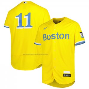 Camiseta Beisbol Hombre Boston Red Sox Rafael Devers 2021 City Connect Autentico Oro2