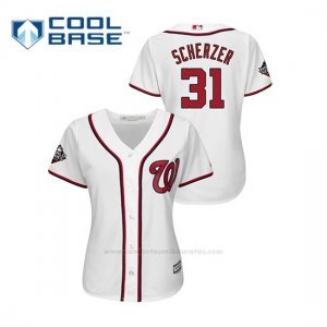 Camiseta Beisbol Mujer Washington Nationals Max Scherzer 2019 World Series Bound Cool Base Blanco