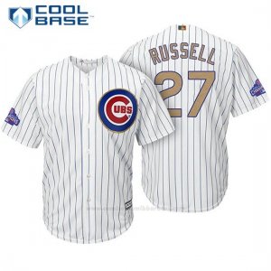 Camiseta Beisbol Hombre Chicago Cubs 27 Addison Russell Blanco Oro Program Cool Base