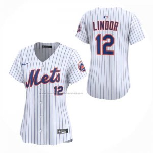 Camiseta Beisbol Mujer New York Mets Francisco Lindor Primera Limited Blanco Camiseta Beisbol Mujer New York Mets Francisco Lindor Primera Limited Blanco