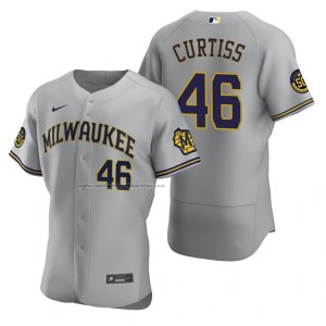 Camiseta Beisbol Hombre Milwaukee Brewers John Curtiss Autentico Road Gris