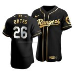 Camiseta Beisbol Hombre Texas Rangers Johnny Oates Golden Edition Autentico Negro