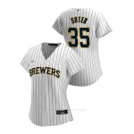 Camiseta Beisbol Mujer Milwaukee Brewers Brent Suter 2020 Replica Alterno Blanco