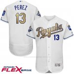 Camiseta Beisbol Hombre Kansas City Royals Salvador Perez World Series Campeones Oro Program Blanco Flex Base