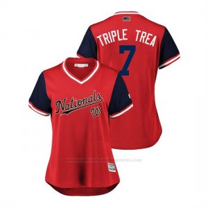 Camiseta Beisbol Mujer Washington Nationals Trea Turner 2018 Llws Players Weekend Triple Trea Rojo