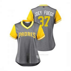 Camiseta Beisbol Mujer San Diego Padres Joey Lucchesi 2018 Llws Players Weekend Joey Fuego Gris
